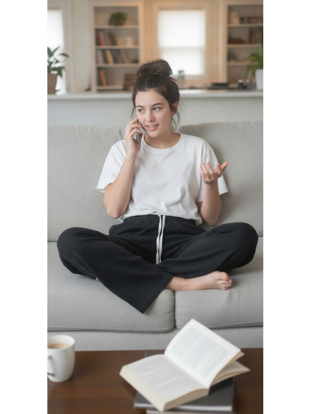 Brandy Melville Black Waffle Knit Lounge Pants with Drawstring Waist